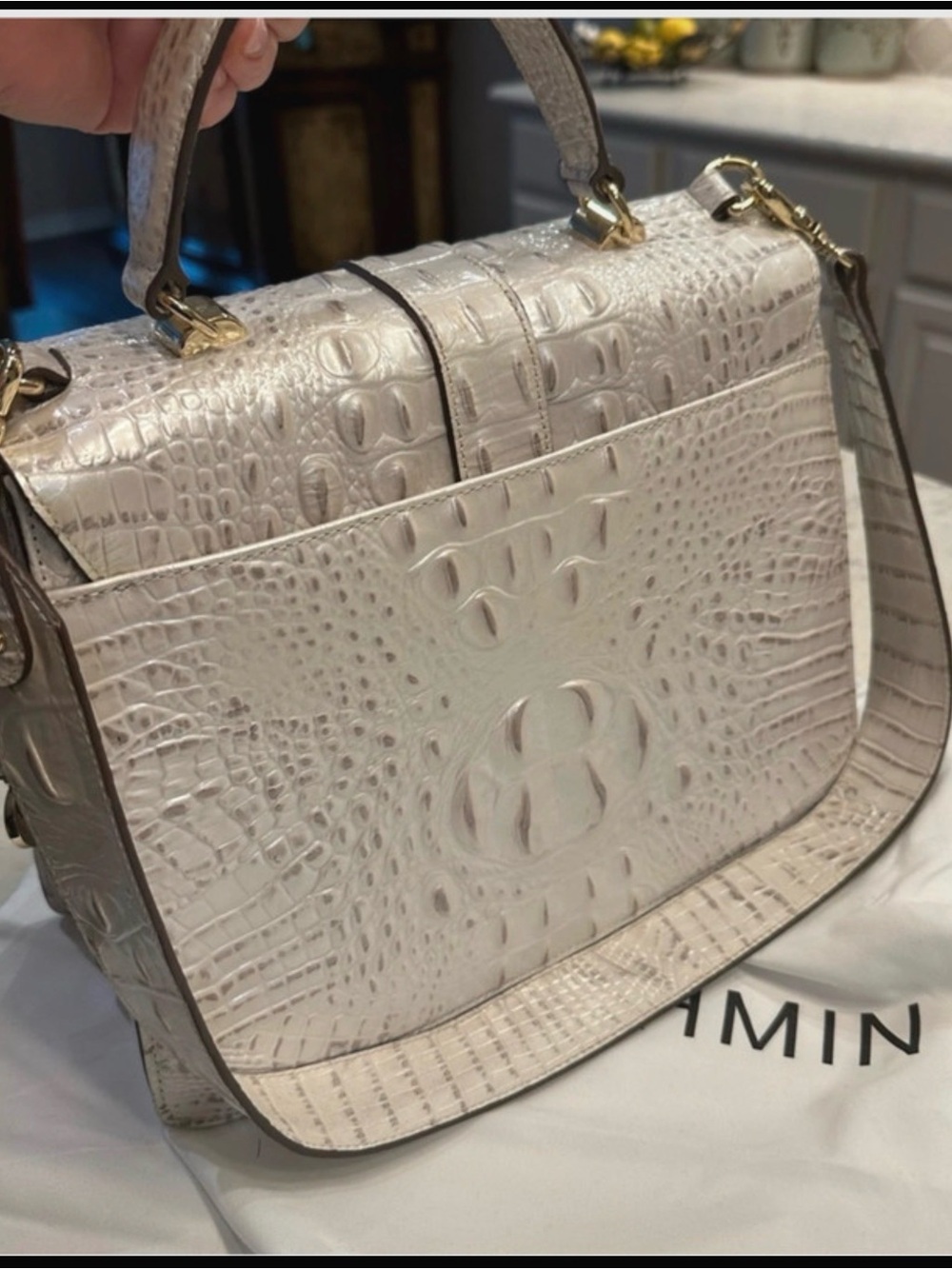 Brahmin Ivory Croc-Embossed Leather Satchel with Top Handle - Picture 7 of 14